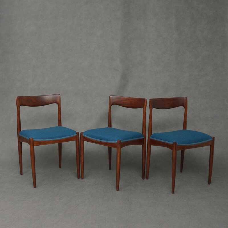 Set of 6 blue chairs in teak and wool by Arne Vodder for Vamo - 1960s