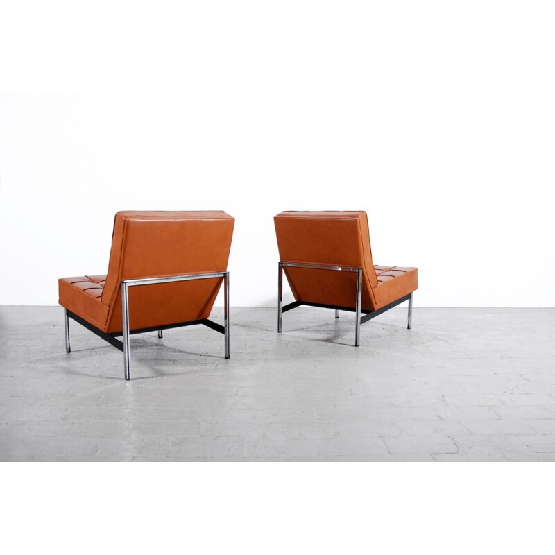 Pair of "Parallel Bar" low chairs in brown leather, Florence KNOLL - 1960s