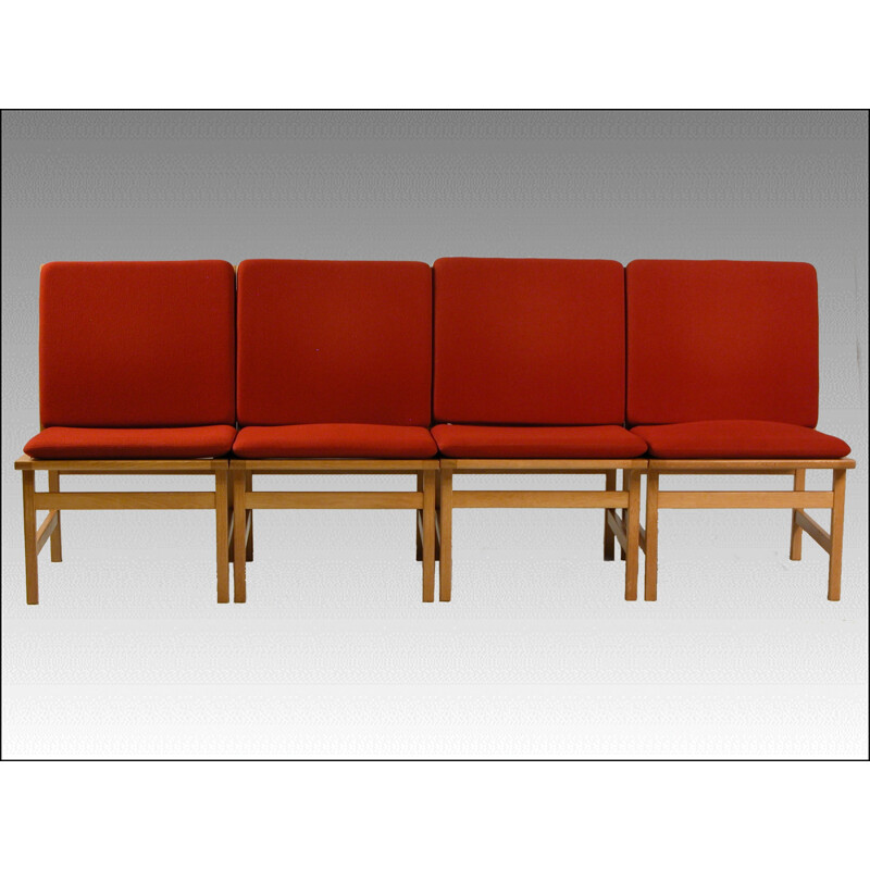 Set van 4 vintage rode fauteuils van Borge Mogensen voor Frederica Stolefabrik, 1960