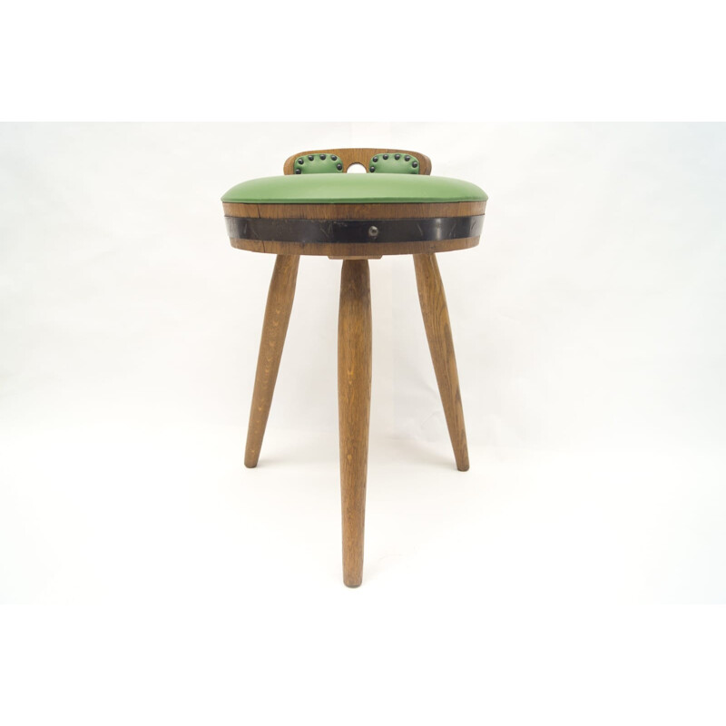 Set of 4 tripod green wooden stools - 1960s