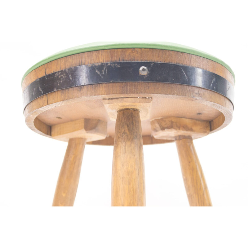 Set of 4 tripod green wooden stools - 1960s