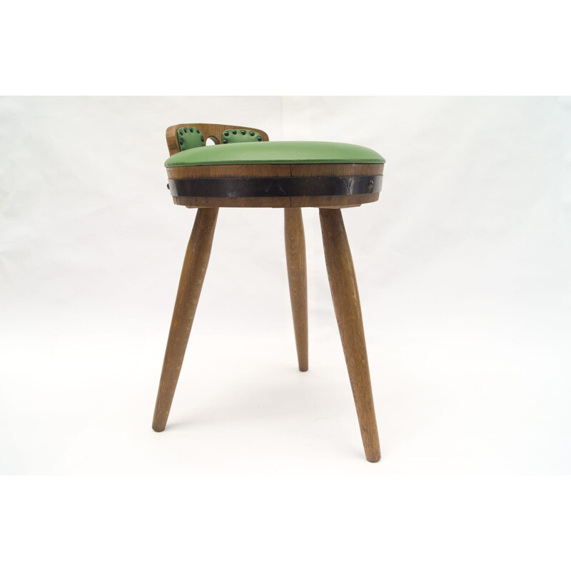 Set of 4 tripod green wooden stools - 1960s