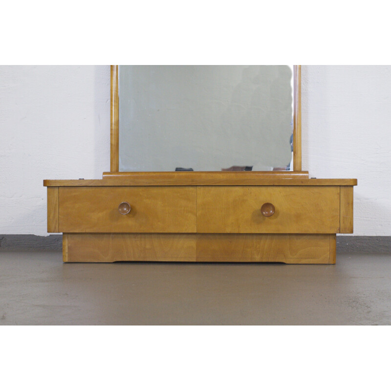 Ashwood dressing table with large mirror and 2 drawers - 1950s