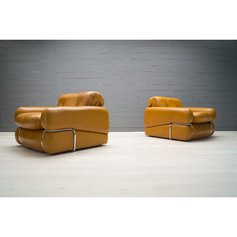 Set of 2 mid century cognac leather easy chairs - 1960s