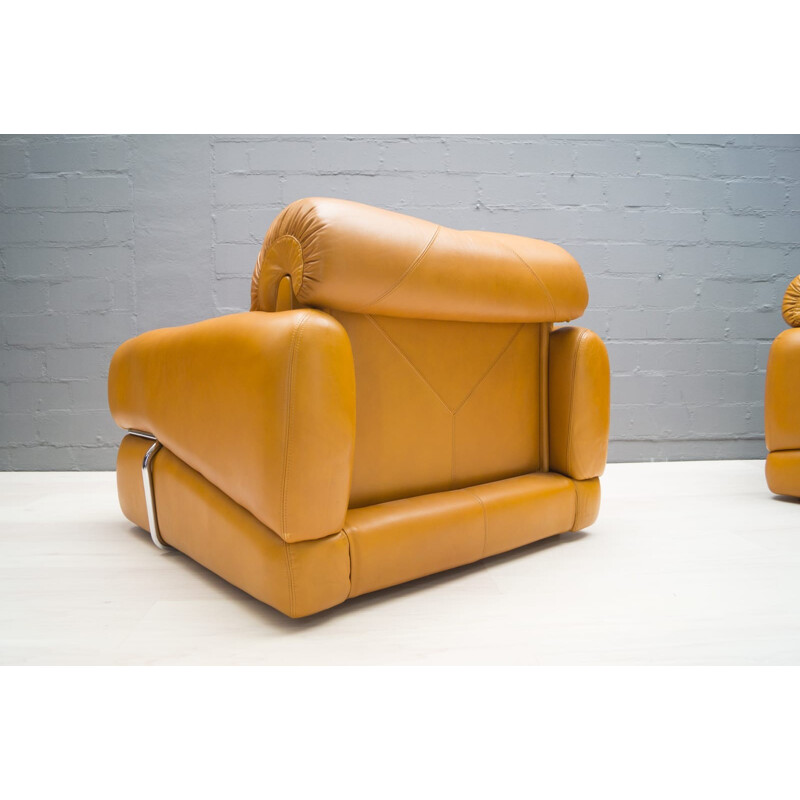 Set of 2 mid century cognac leather easy chairs - 1960s