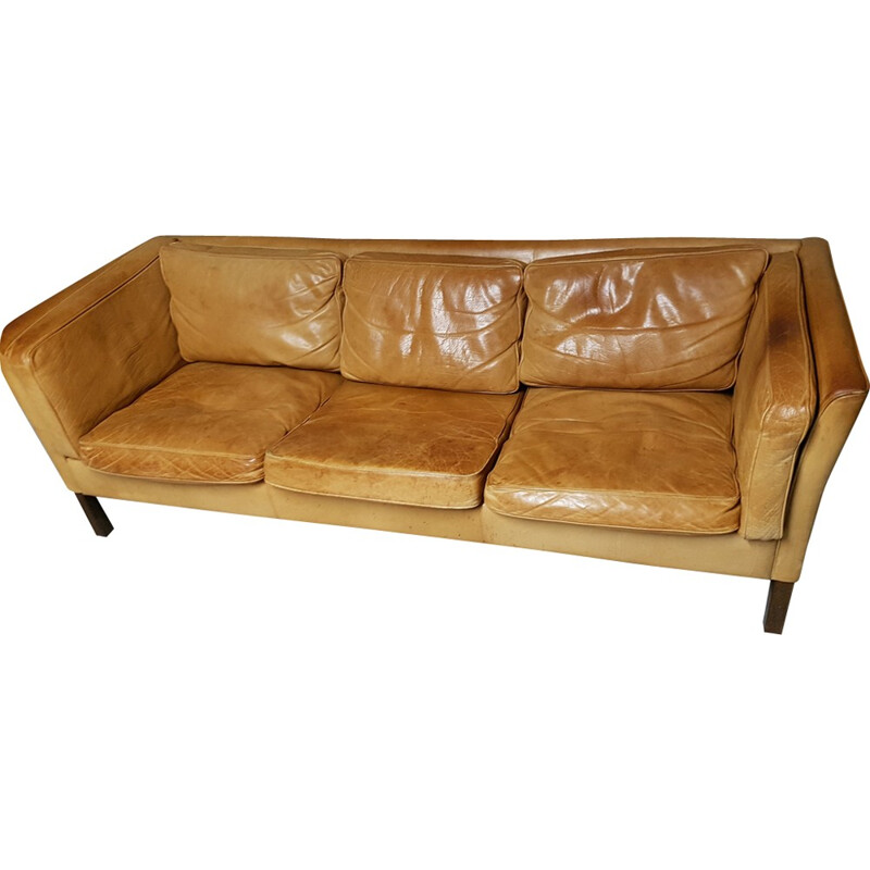 Danish Havana leather sofa by Stouby - 1970s