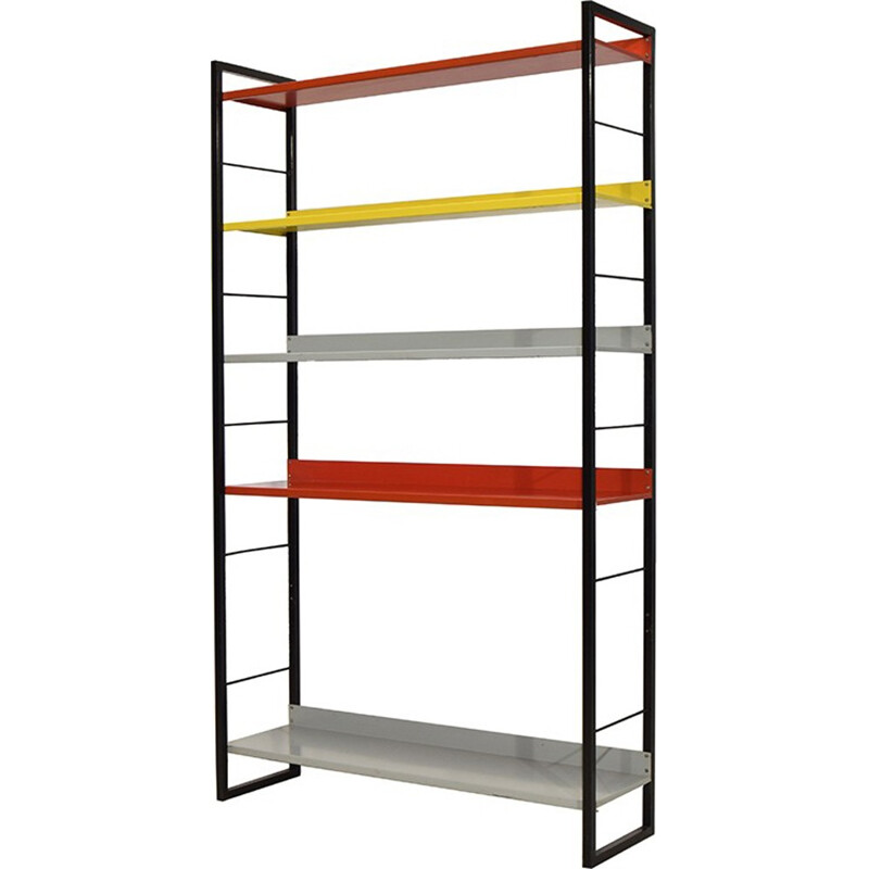 Large Multicolored Bookcase by A.D. Dekker for Tomado - 1950s