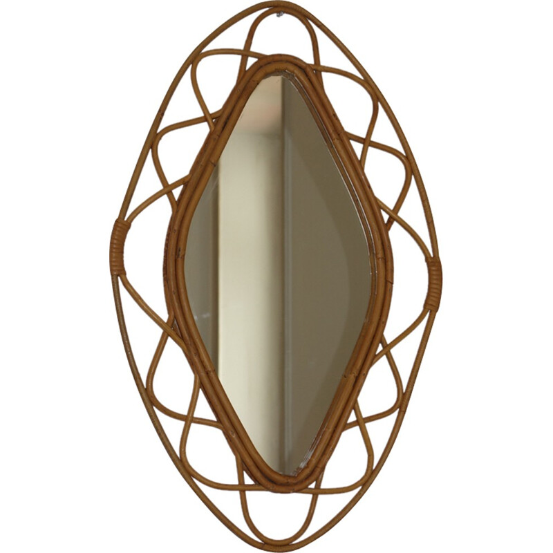 Mid-century rattan diamond mirror - 1960s
