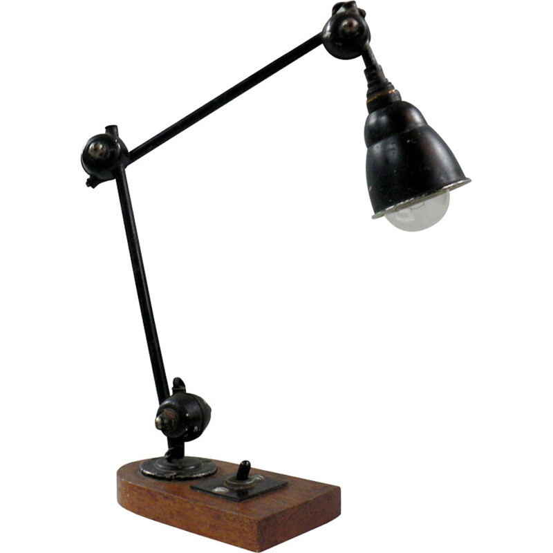 Workshop lamp in metal on an oak base - 1950s