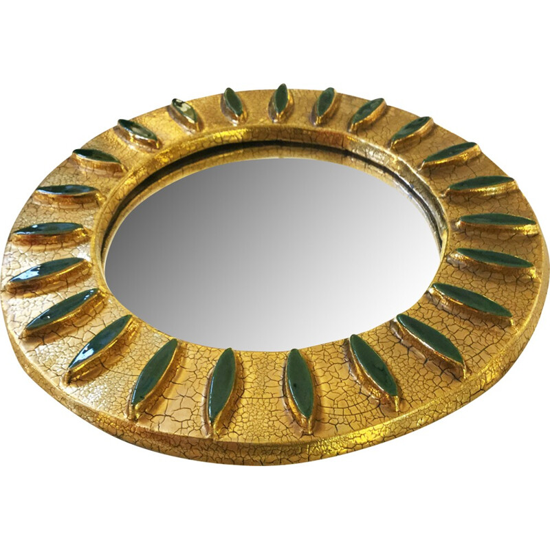 Mid century mirror in ceramics and brass - 1960s