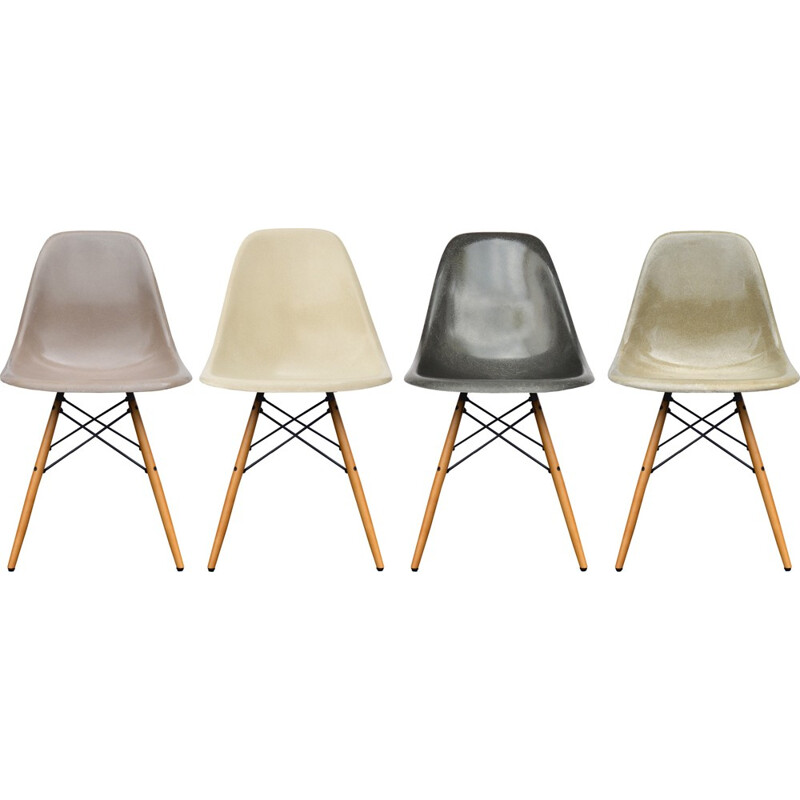 Set of 4 dining chairs model DSW in fiberglass and maple with grey shades by Eames - 1950s
