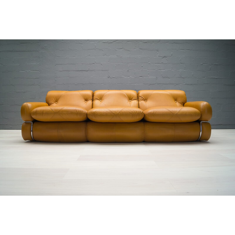 Three-seater mid century Italian leather sofa - 1960s