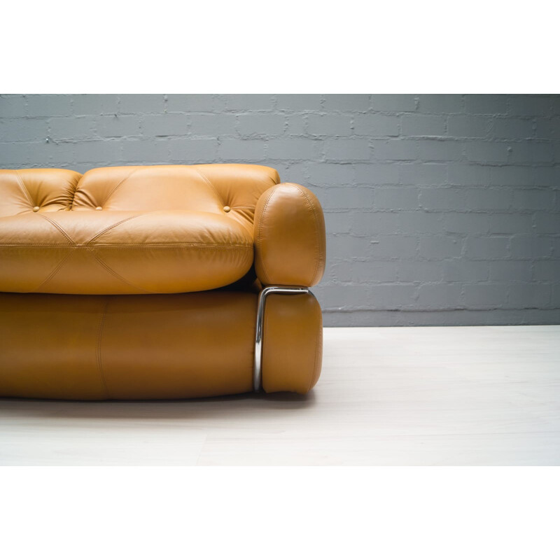 Three-seater mid century Italian leather sofa - 1960s