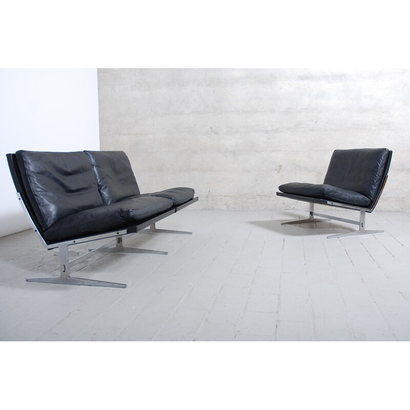 "BO-562" Black leather bench, Preben FABRICIUS and Jorgen KASTHOLM - 1960s