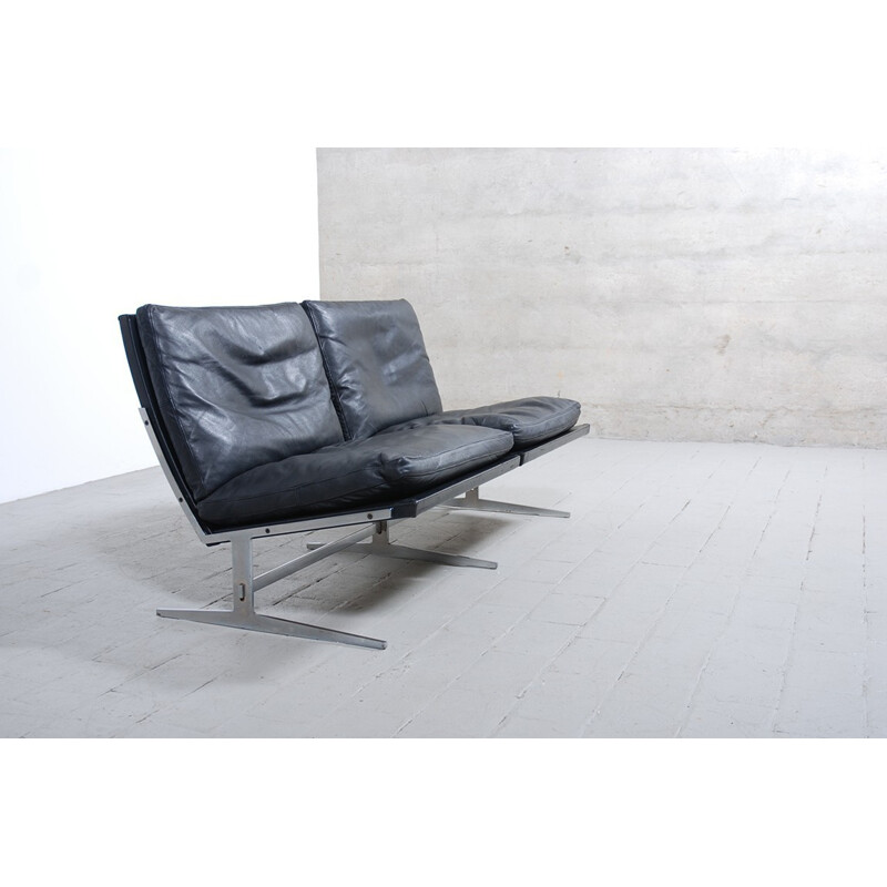 "BO-562" Black leather bench, Preben FABRICIUS and Jorgen KASTHOLM - 1960s