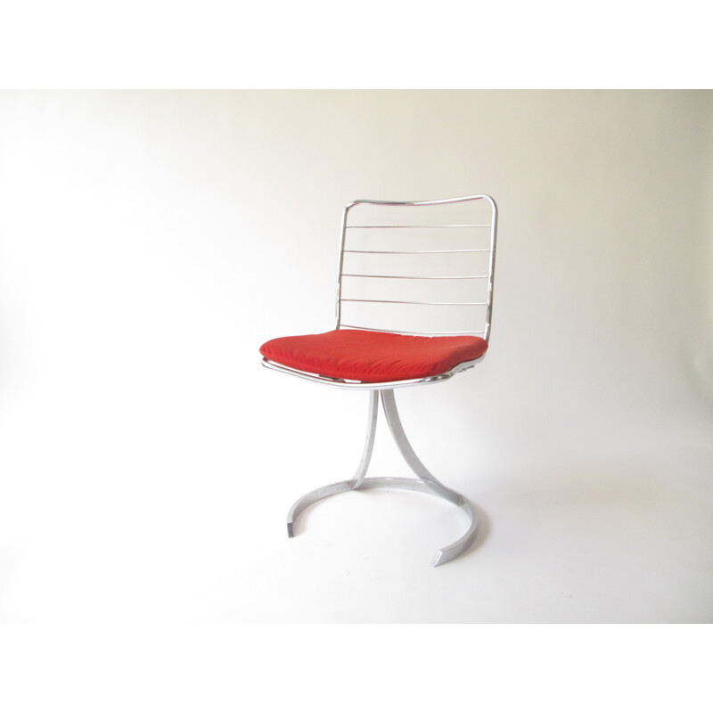 Set of 4 red chairs in chromed metal and steel - 1970s