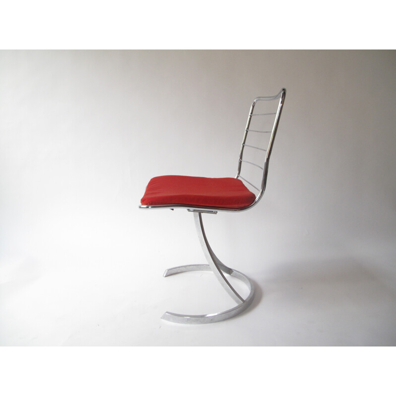 Set of 4 red chairs in chromed metal and steel - 1970s