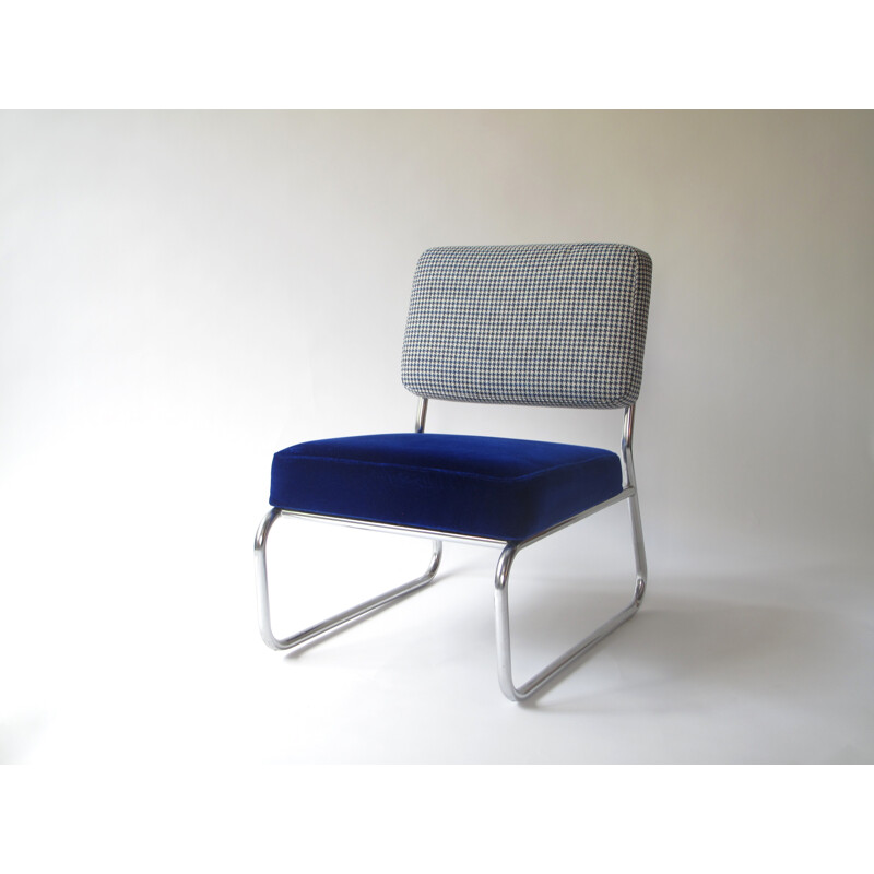 Pair of bicoloured and bi-materials low chairs - 1970s