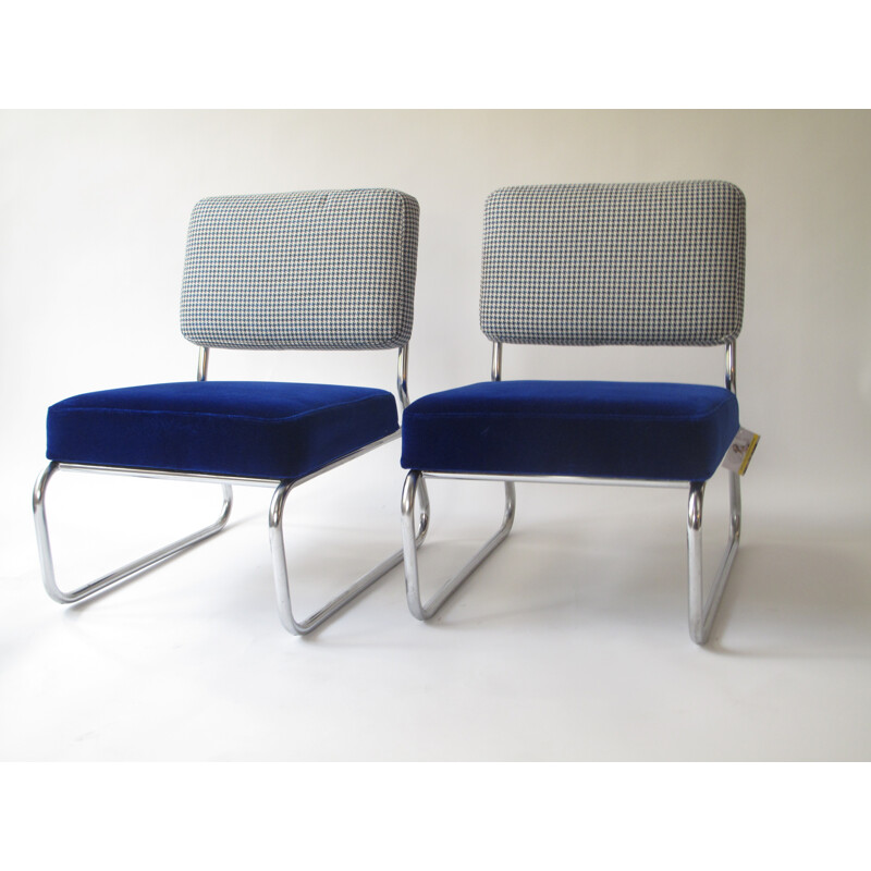 Pair of bicoloured and bi-materials low chairs - 1970s