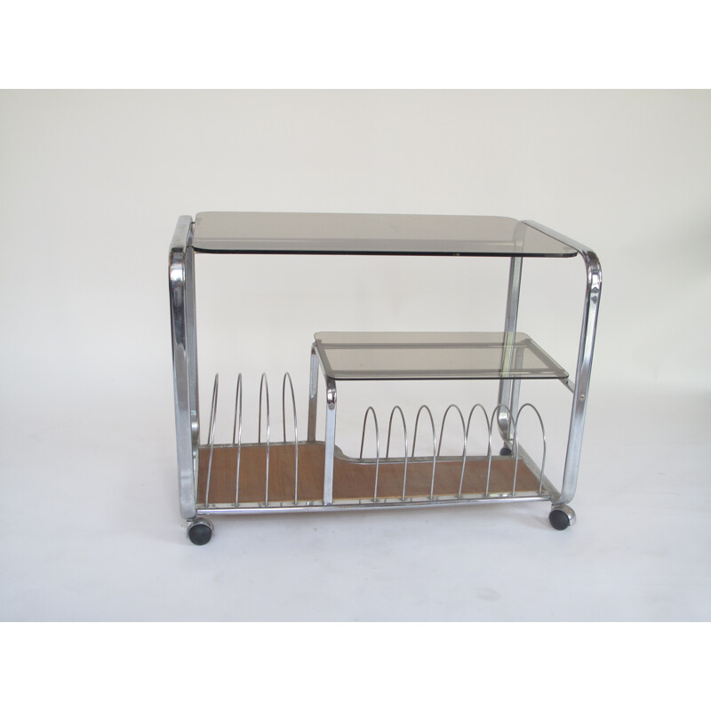Vintage glass trolley for vinyl records - 1970s