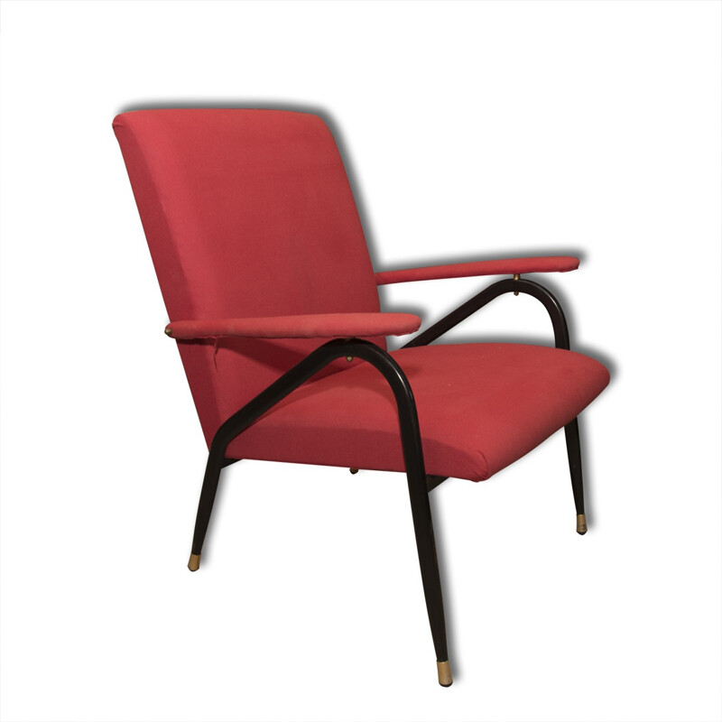 Pair of vintage red mid-century armchairs, Italy 1960