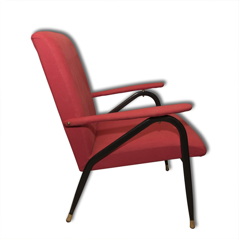 Pair of vintage red mid-century armchairs, Italy 1960