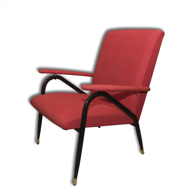 Pair of vintage red mid-century armchairs, Italy 1960