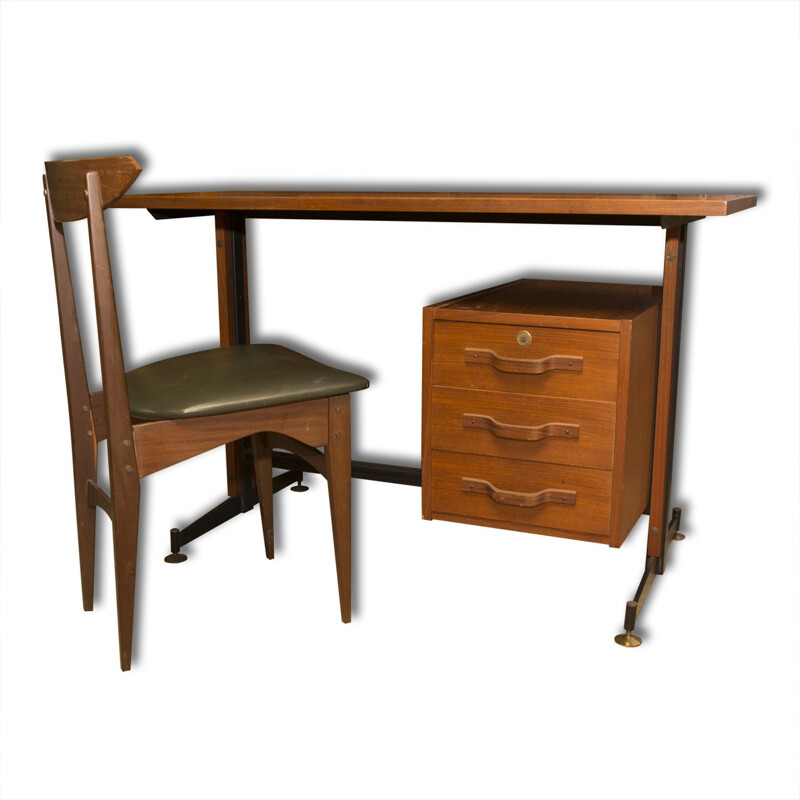 Ensemble de bureau italien vintage en teck - 1950