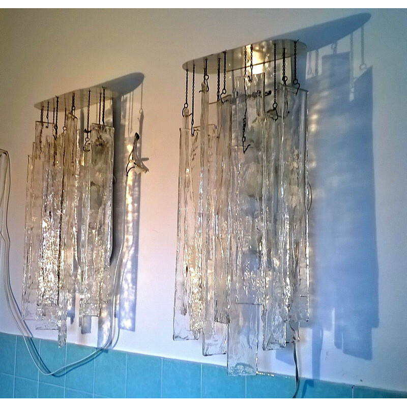 Pair of vintage Murano glass wall lamps by Carlo Nason for Mazzega, 1970