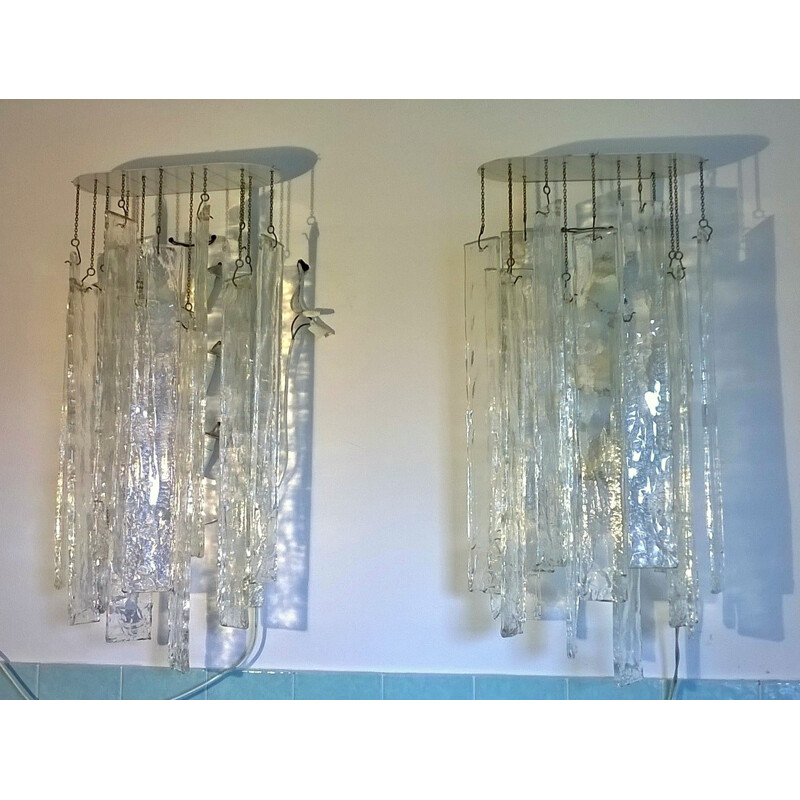 Paar Murano glazen wandlampen van Carlo Nason voor Mazzega, 1970.