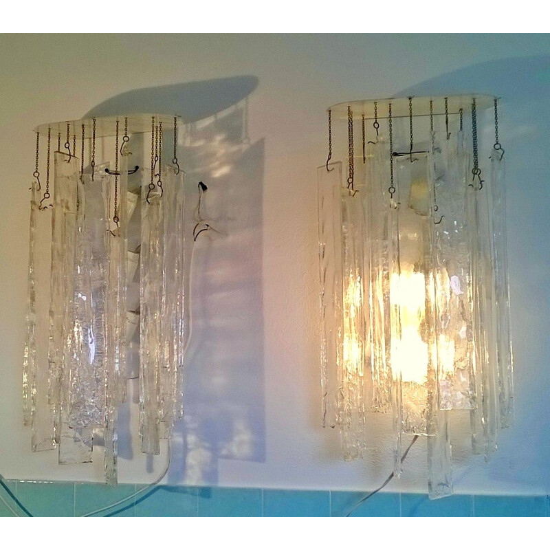 Paar Murano glazen wandlampen van Carlo Nason voor Mazzega, 1970.