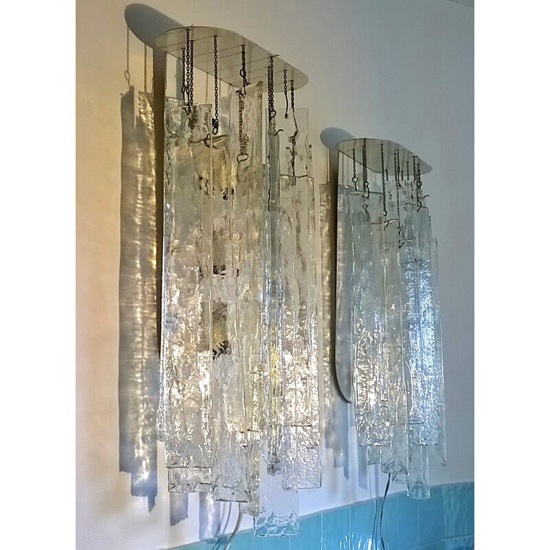 Pareja de apliques vintage de cristal de Murano de Carlo Nason para Mazzega, 1970