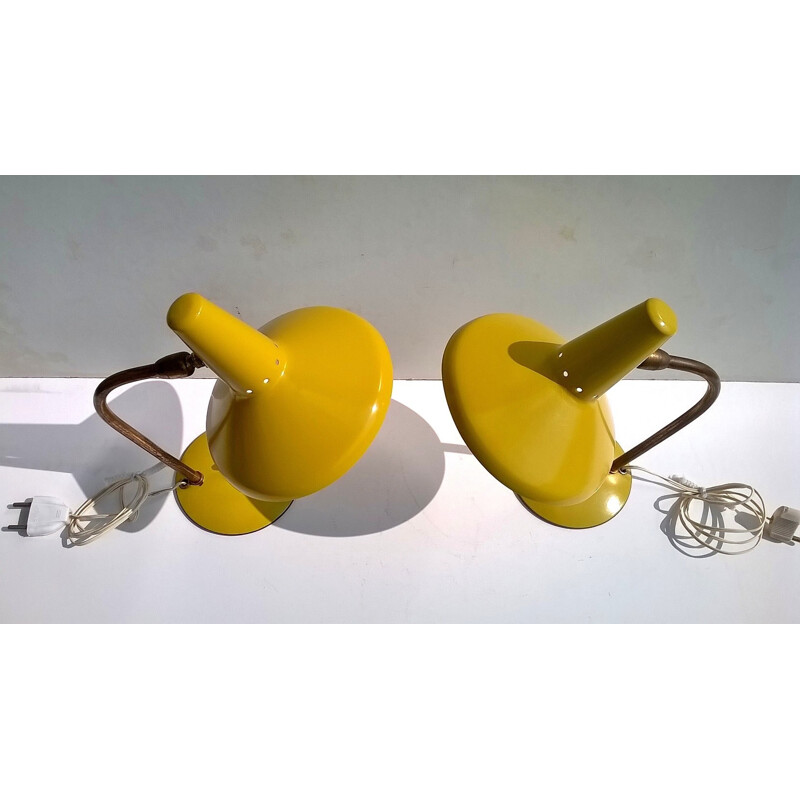 Lot de 2 lampes de table jaunes en aluminium et en laiton édition Arredoluce - 1950