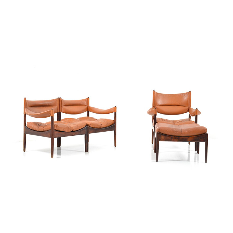 Set composed of a two-seater sofa and an easy chair with ottoman in rosewood by Kristian Vedel - 1960s