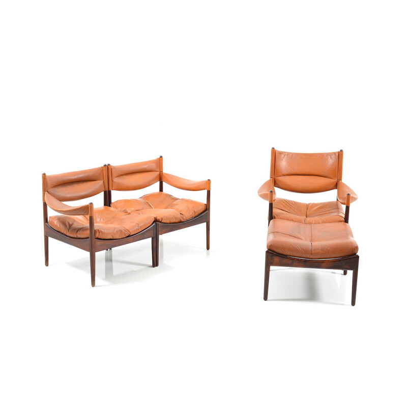 Set composed of a two-seater sofa and an easy chair with ottoman in rosewood by Kristian Vedel - 1960s