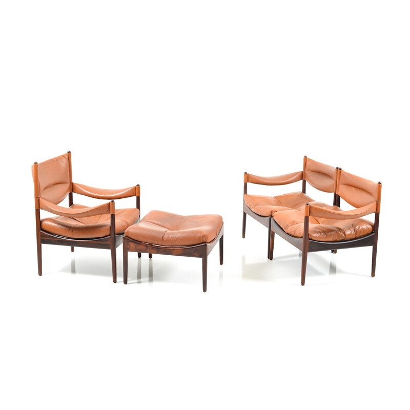 Set composed of a two-seater sofa and an easy chair with ottoman in rosewood by Kristian Vedel - 1960s