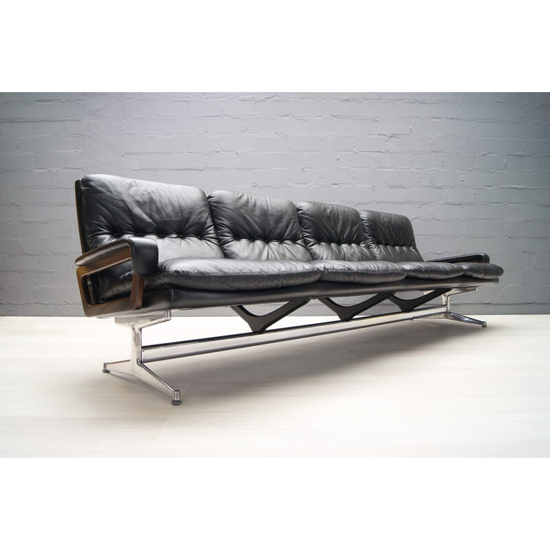 Strässle 4-seater leather King sofa by André Vandenbeuck - 1960s