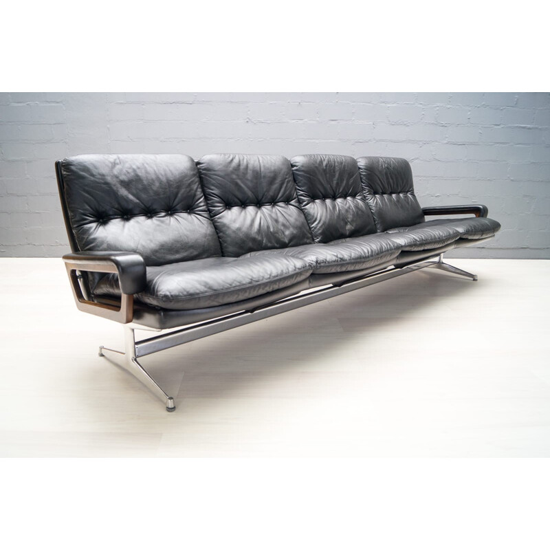 Strässle 4-seater leather King sofa by André Vandenbeuck - 1960s