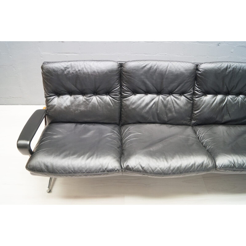Canapé à 4 places noir en cuir et en aluminium King de Strässle par André Vandenbeuck - 1960
