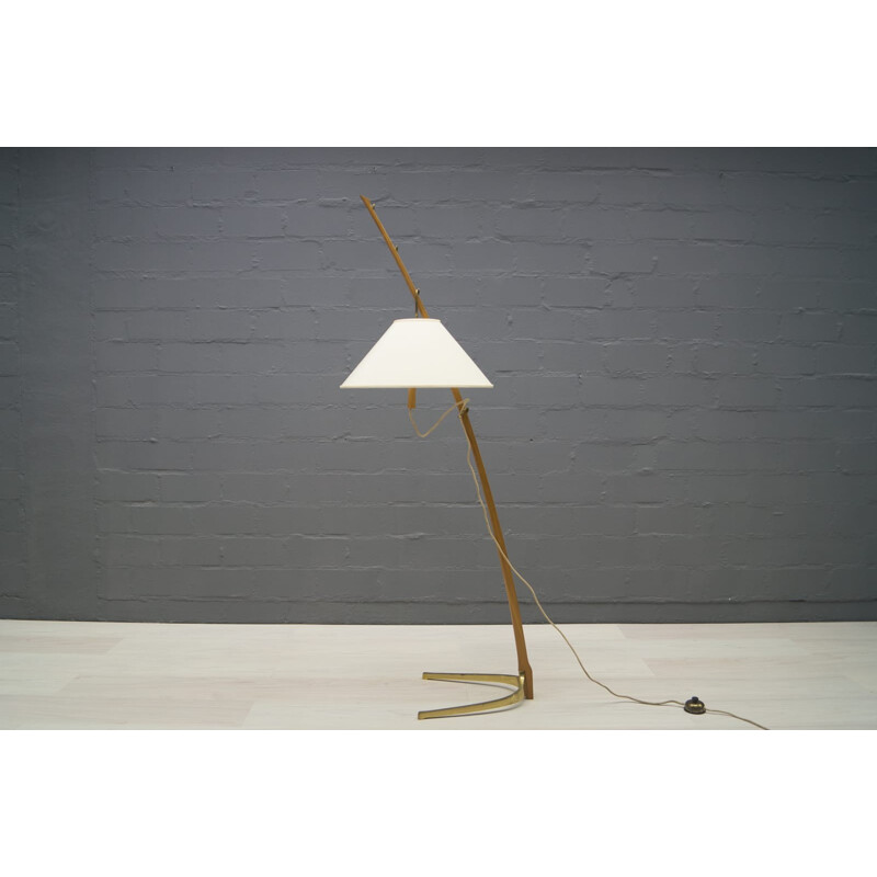 Dornstab brown floor lamp in teak and brass by J.T. Kalmar - 1950s