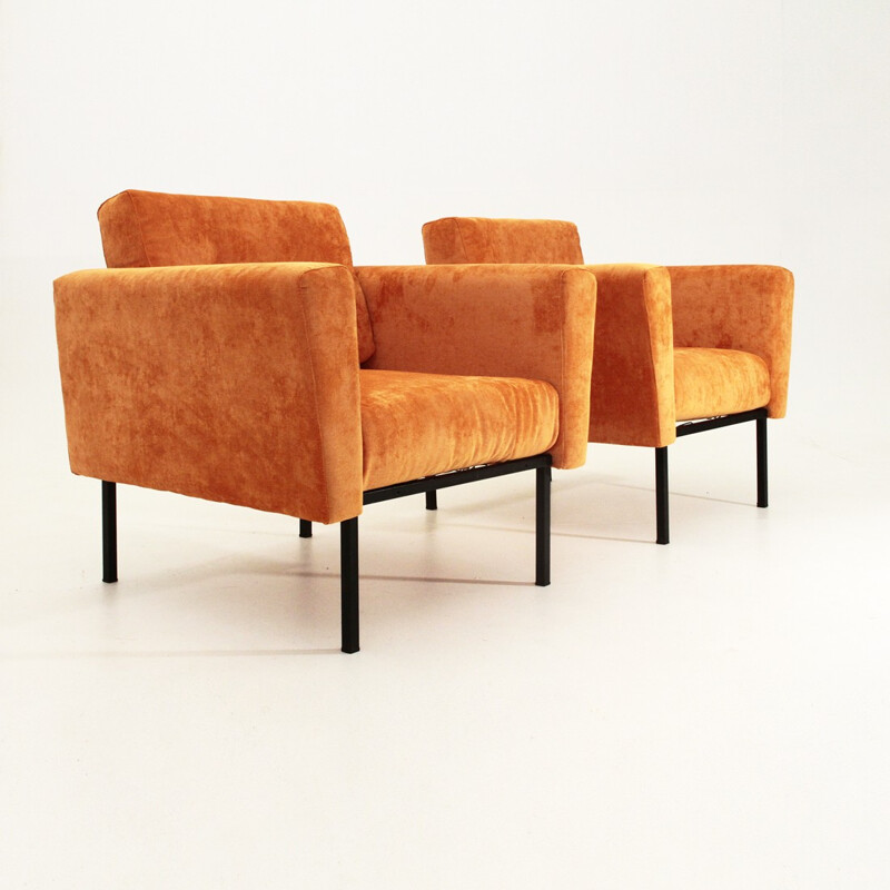 Paire de fauteuils italiens en velours orange - 1950