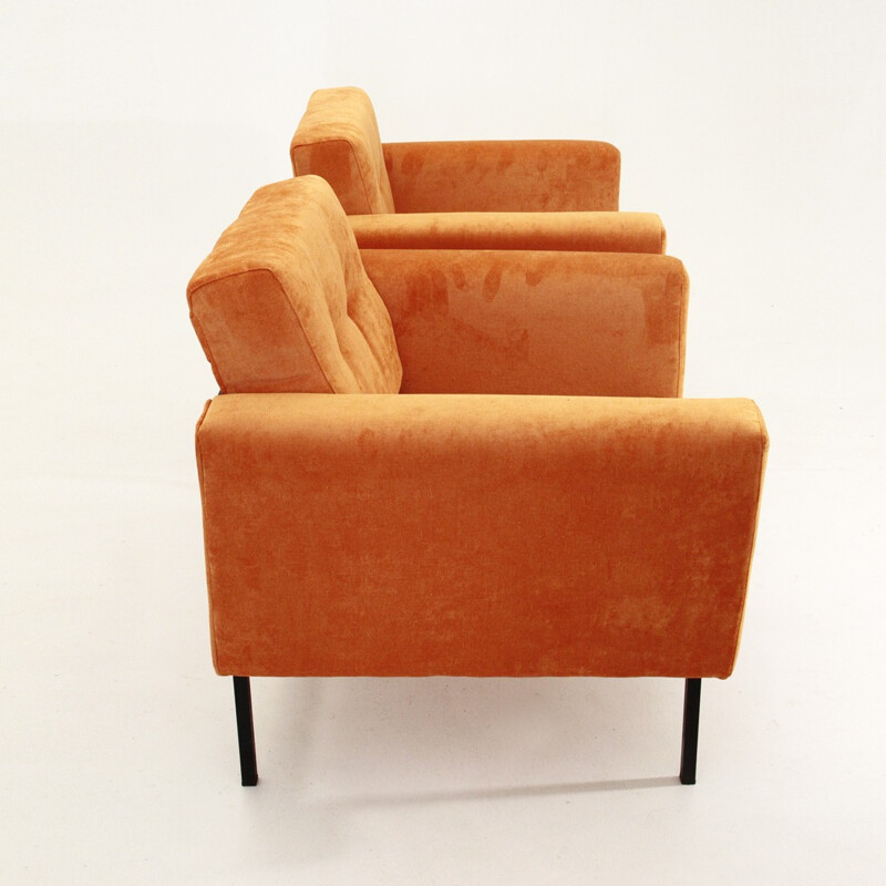 Paire de fauteuils italiens en velours orange - 1950