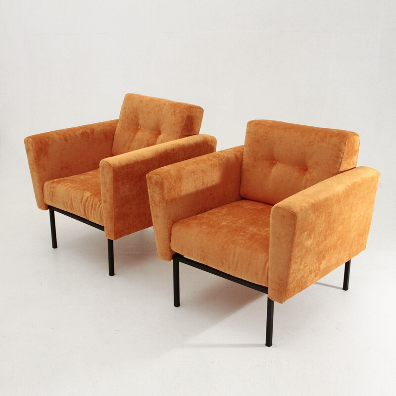 Pair of Italian orange armchairs - 1950s