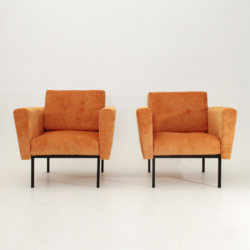 Pair of Italian orange armchairs - 1950s