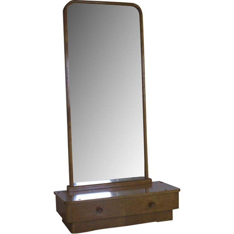 Coiffeuse en frêne avec grand miroir et 2 tiroirs - 1950 