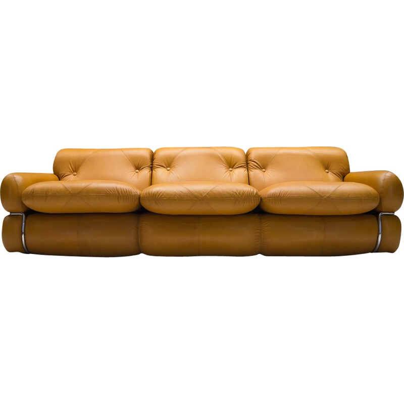 Three-seater mid century Italian leather sofa - 1960s