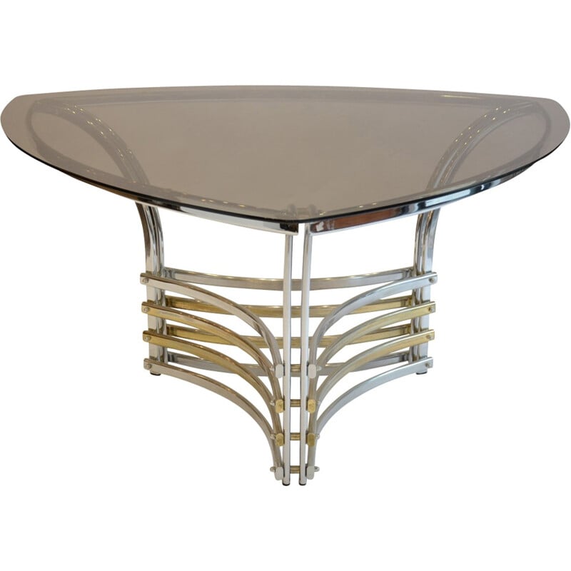 Table à repas triangulaire en verre et chrome - 1970