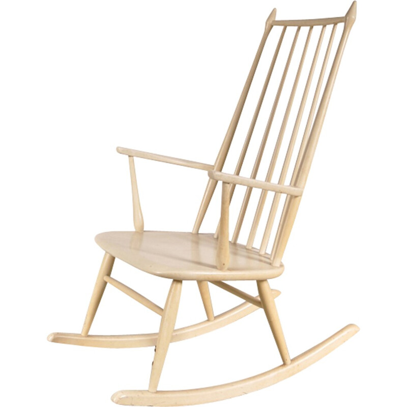 Chaise à bascule en bois blanc scandinave Nesto - 1950