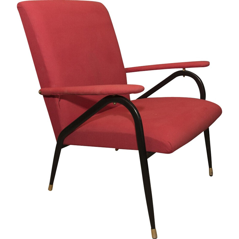 Pair of vintage red mid-century armchairs, Italy 1960