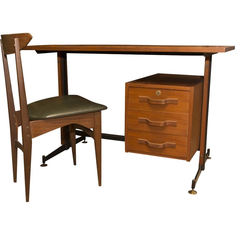 Mid-Century Italian teak writing desk with chair - 1950s 